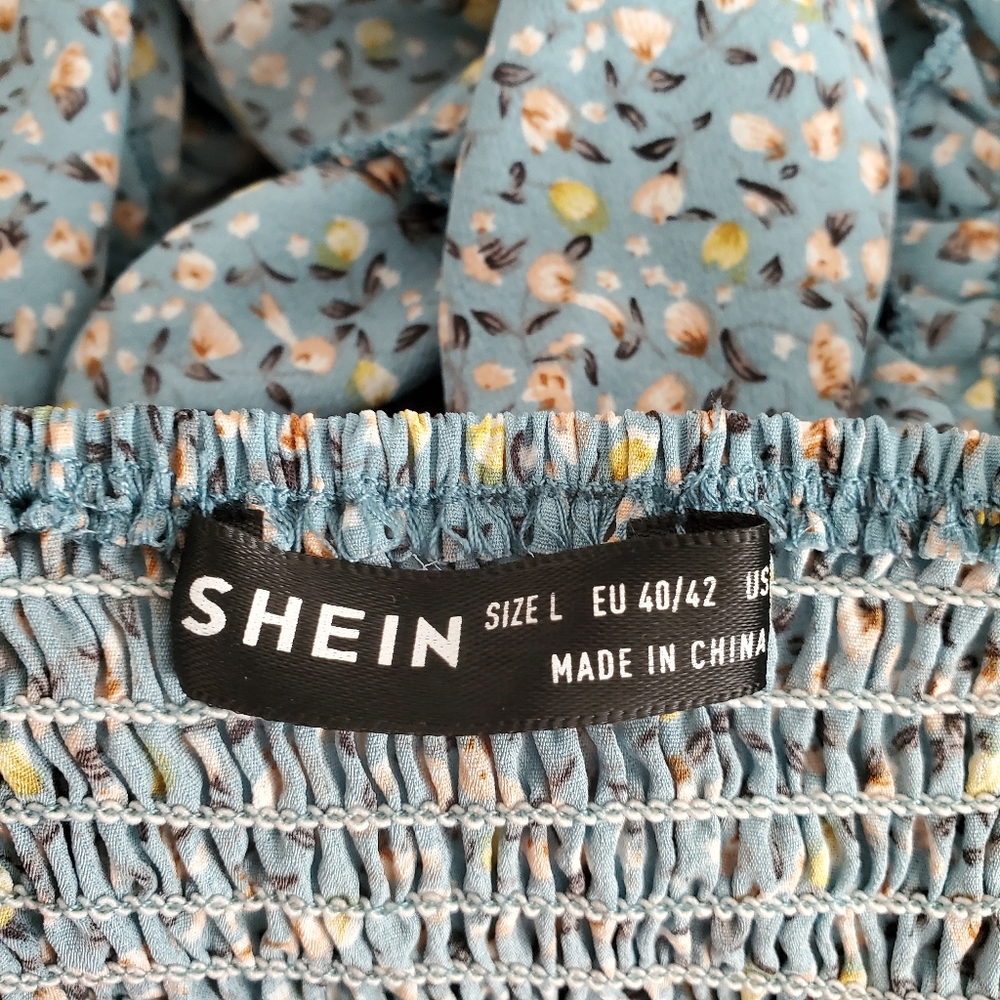 SHEIN Blue Floral Ruffle Babydoll Cropped Tank Top - Picture 3 of 7